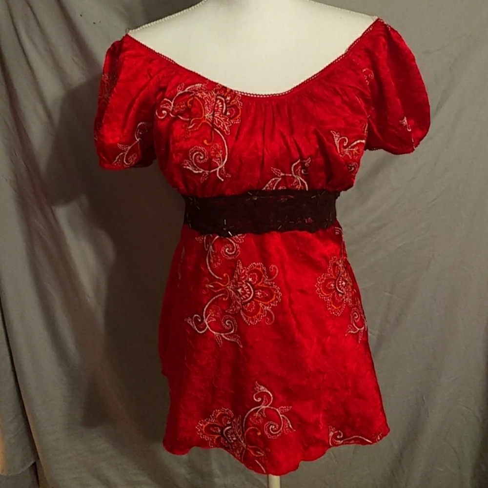 On / Off shoulder red blouse. Super cute.